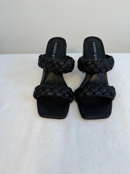 Madden Girl Shoes - Madden Girl Black Braided Mule Heels Square Toe Double Strap Block Heel Size 7.5